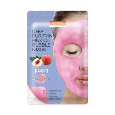 Purederm giliai valanti rožinė burbulinė veido kaukė su O2 "Persikas" - Deep Purifying Pink O2 Bubble Mask “Peach”